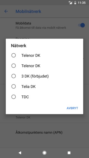 Välj en nätverksoperatör från listan