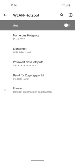 Wählen Sie Passwort des Hotspots