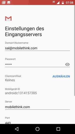 Geben Sie Benutzername und die Exchange Server-Adresse ein