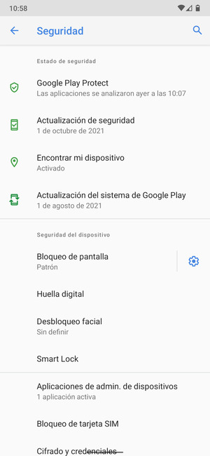 Seleccione Bloqueo de tarjeta SIM