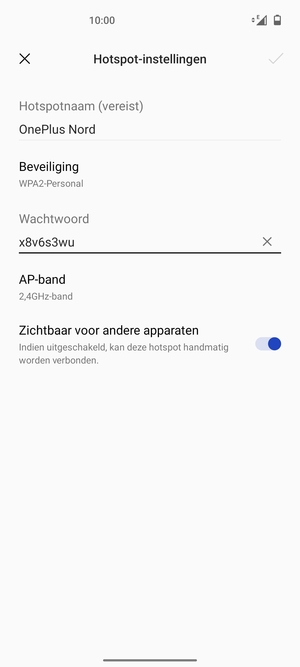 Voer een wachtwoord van een WiFi-hotspot in van ten minste 8 tekens en selecteer OK