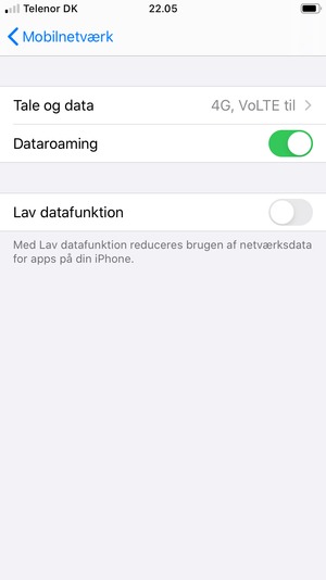 Slå Dataroaming til eller fra