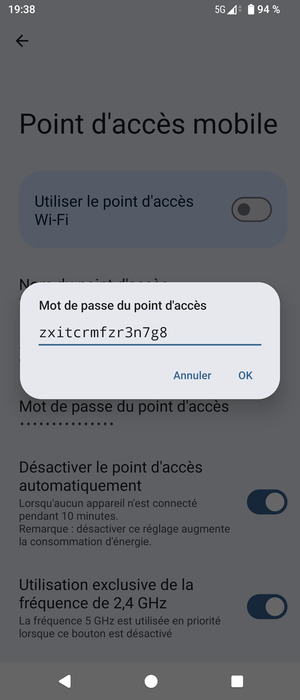 Saisissez un mot de passe de hotspot Wi-Fi d'au moins 8 caractères et sélectionnez OK