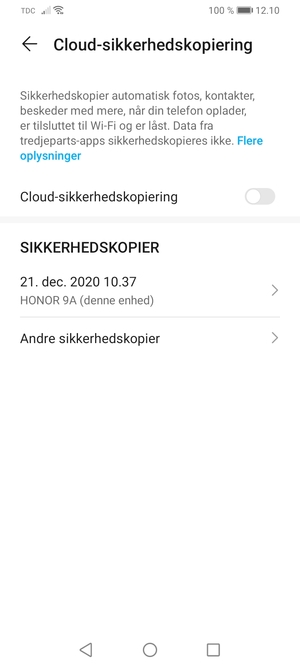 Aktiver  Cloud-sikkerhedskopiering