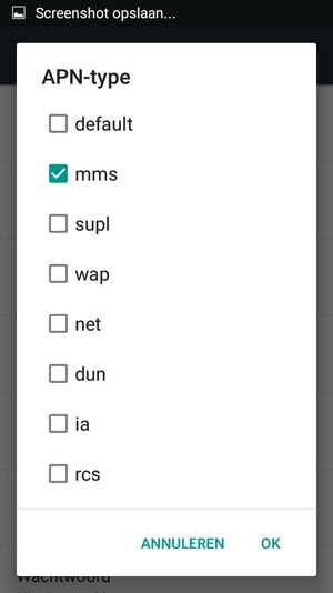 Vink het selectievakje mms aan en selecteer OK