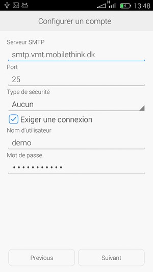 Saisissez l'adresse du serveur sortant