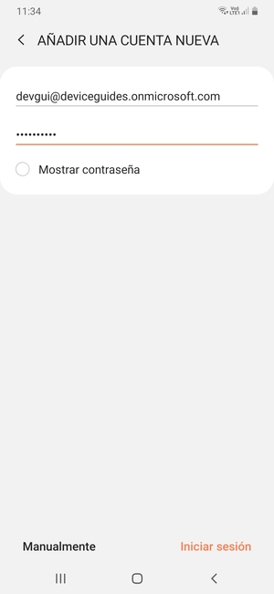 Introduzca su Dirección de correo electrónico y Contraseña. Seleccione Manualmente