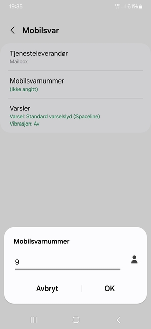 Skriv inn Mobilsvarnummer og velg OK