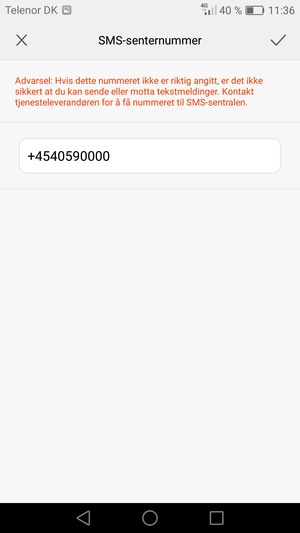 Skriv inn SMS-senternummer og velg OK