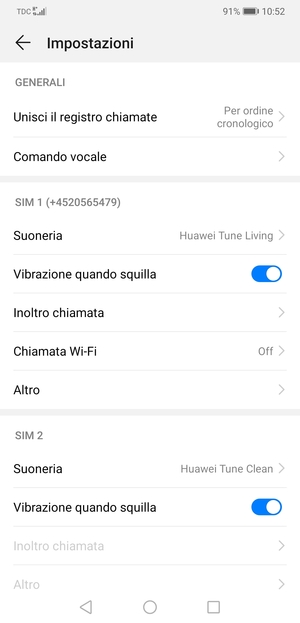 Scorri fino a SIM 1 o SIM 2 e seleziona Altro