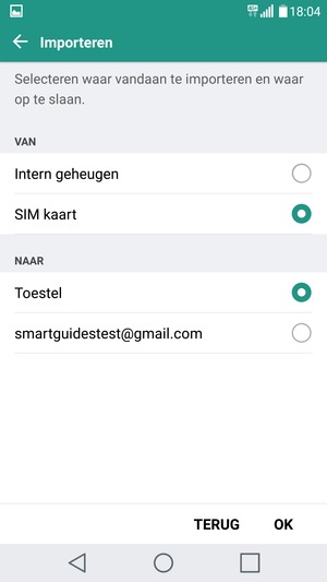 Selecteer SIM kaart