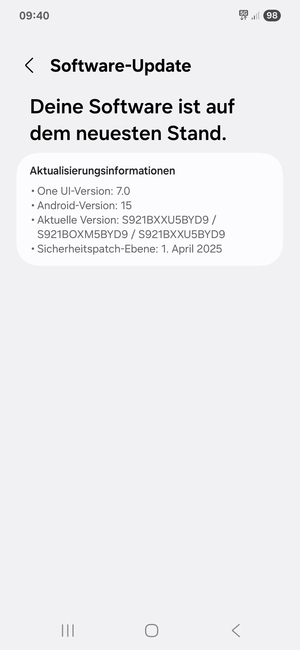 Falls Ihr Handy aktualisiert ist, wird Ihnen der folgende Bildschirm angezeigt