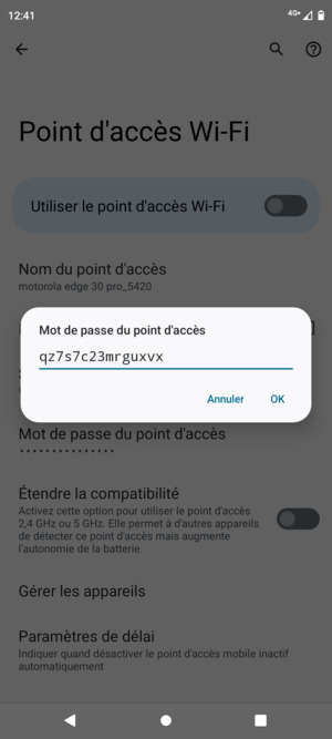 Saisissez un mot de passe de hotspot Wi-Fi d'au moins 8 caractères et sélectionnez OK