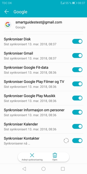 Dine kontakter fra Google vil synkroniseres til smarttelefonen din