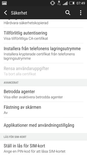 För att byta SIM-kortets PIN, välj Ställ in lås för SIM-kort