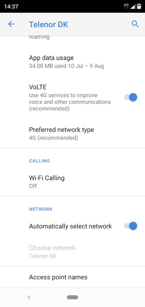 Scroll to and select Access point names