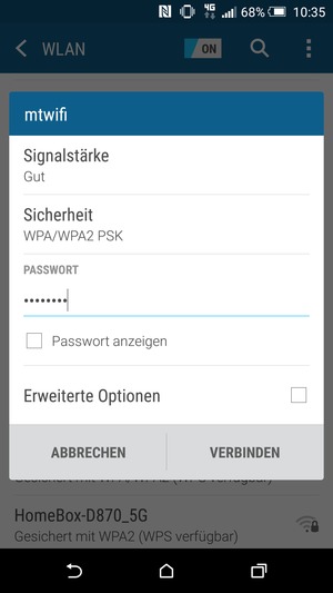 Geben Sie das WLAN-Passwort ein und wählen Sie VERBINDEN