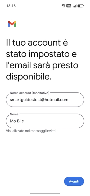Scegli un nome per il tuo account e inserisci il tuo nome. Seleziona Avanti
