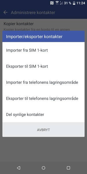 Velg Importer fra SIM 1-kort