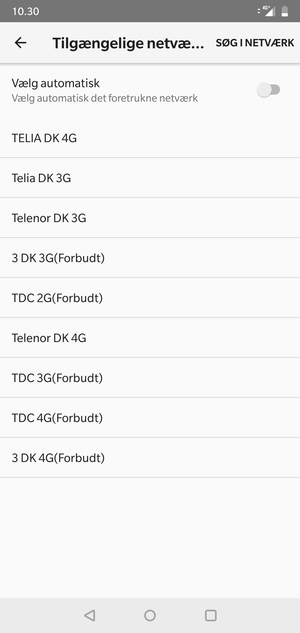 Vælg en netværksudbyder fra listen