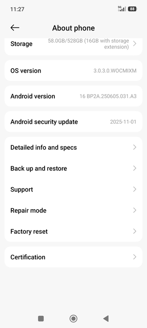 Scroll to and select Back up and restore