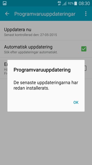 Om din telefon är uppdaterad, välj OK