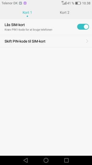 Vælg Kort 1 eller Kort 2 og vælg Skift PIN-kode til SIM-kort