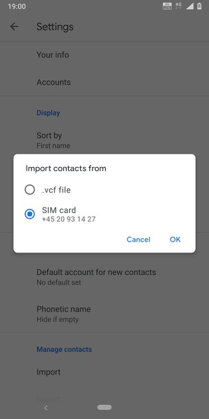 Select SIM card and Ok