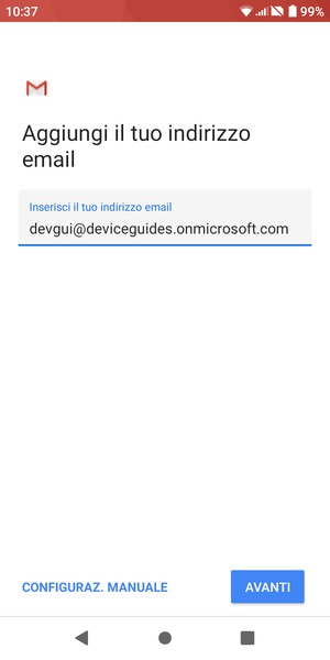 Inserisci il tuo indirizzo email e seleziona CONFIGURAZ. MANUALE
