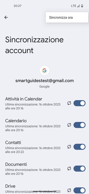 Seleziona Sincronizza ora