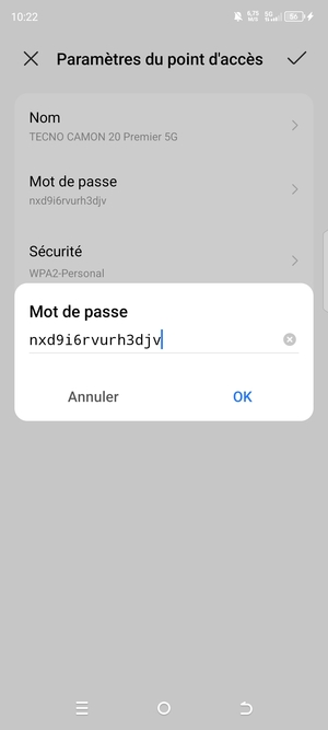 Saisissez un mot de passe de hotspot Wi-Fi d'au moins 8 caractères et sélectionnez OK