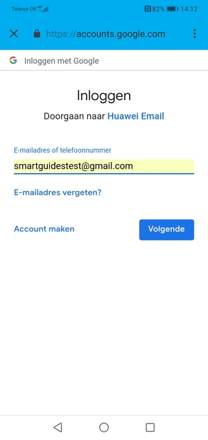 Voer uw Gmail adres in en selecteer Volgende