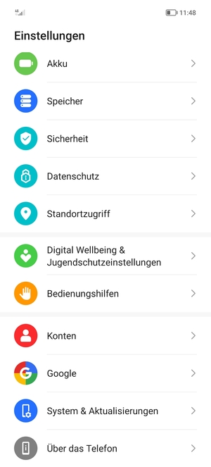 Scrollen Sie und wählen Sie Konten