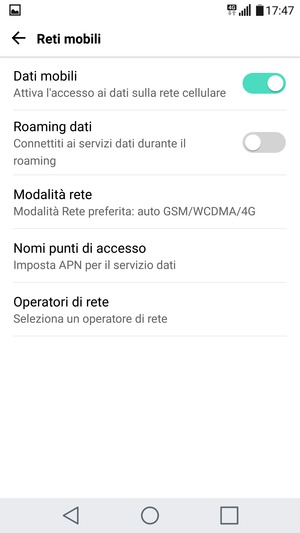Per modificare la rete, in presenza di problemi, seleziona Operatori di rete
