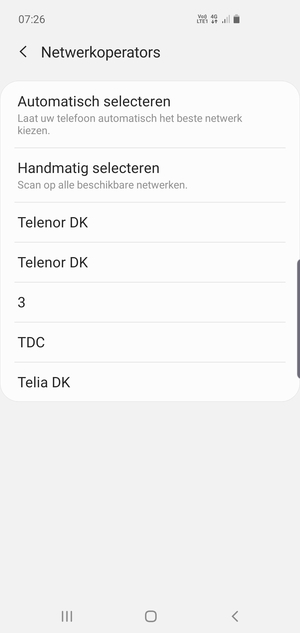 Selecteer een netwerkoperator uit de lijst