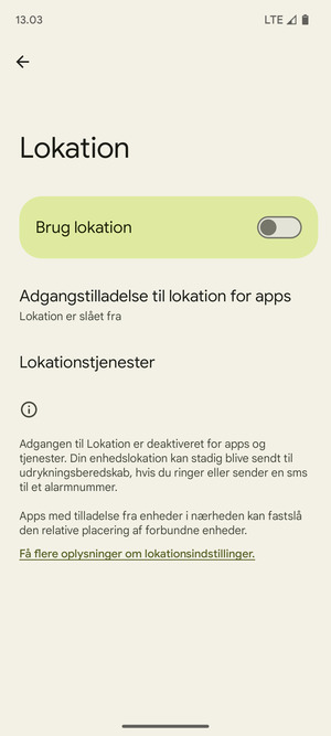 Slå Brug lokation fra