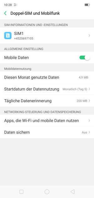 Wählen Sie SIM1 oder SIM2