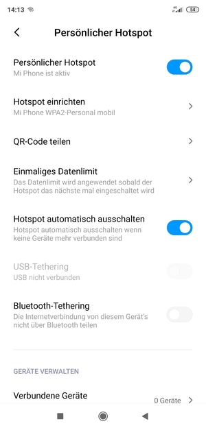 Ihr Handy ist jetzt für die Verwendung als Modem eingerichtet
