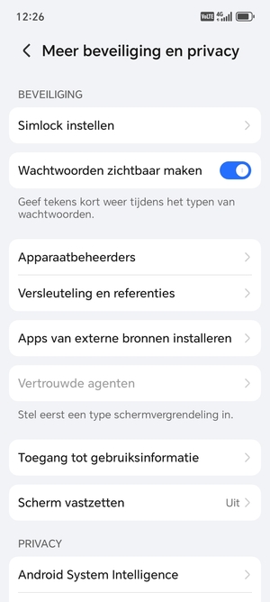 Selecteer Simlock instellen