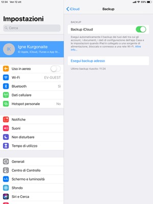 Imposta Backup iCloud su ON