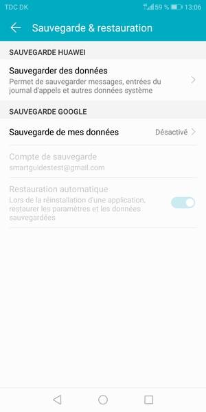 Sélectionnez Sauvegarde de mes données