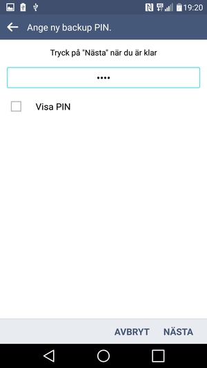 Ange en Backup PIN och välj NÄSTA