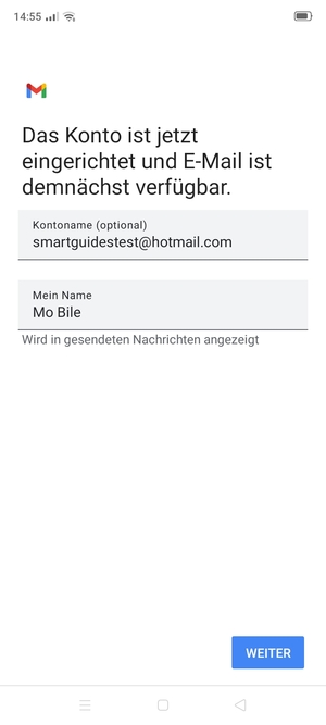 Geben Sie Ihrem Konto einen Namen und geben Sie Ihren Namen ein. Wählen Sie WEITER