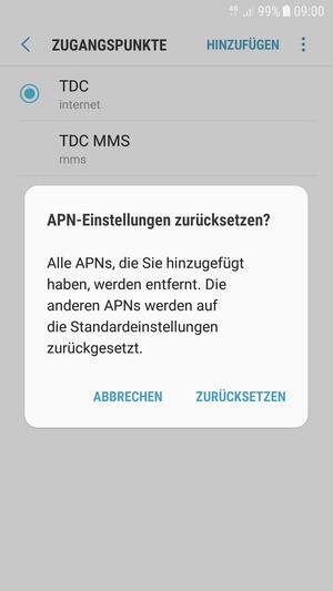Wählen Sie ZURÜCKSETZEN