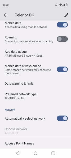 Scroll to and select Access Point Names