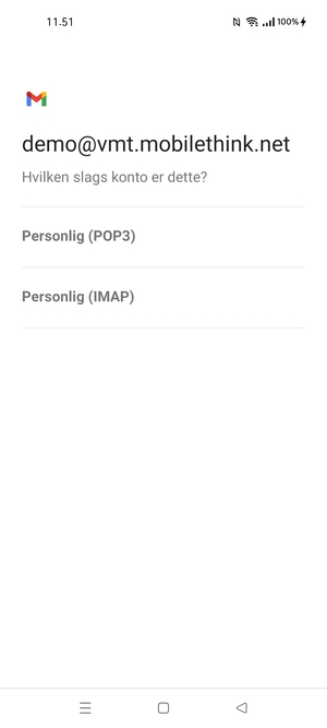 Vælg Personlig (POP3) eller Personlig (IMAP)