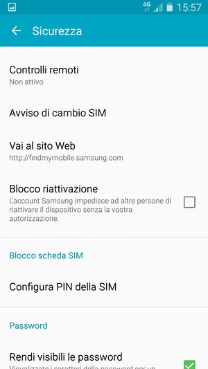 Scorri e seleziona Configura PIN della SIM