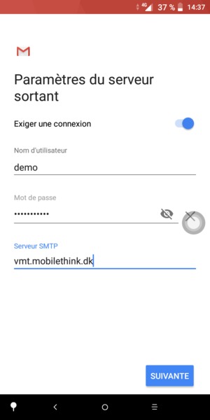 Saisissez l'adresse du serveur sortant