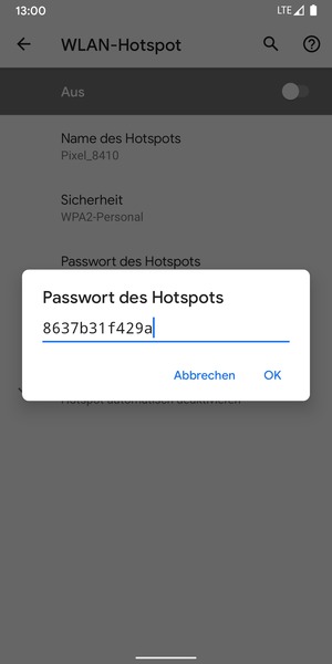 Geben Sie eine WLAN-Hotspot-Passwort mit mindestens 8 Zeichen ein und wählen Sie OK
