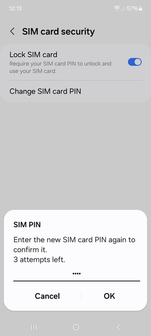 Confirm your new SIM card PIN and select OK
